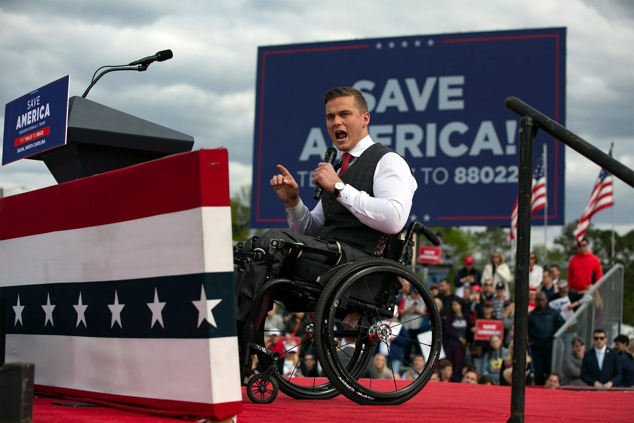 Madison Cawthorn during a rally for former President Donald Trump in Selma, North Carolina, in April.