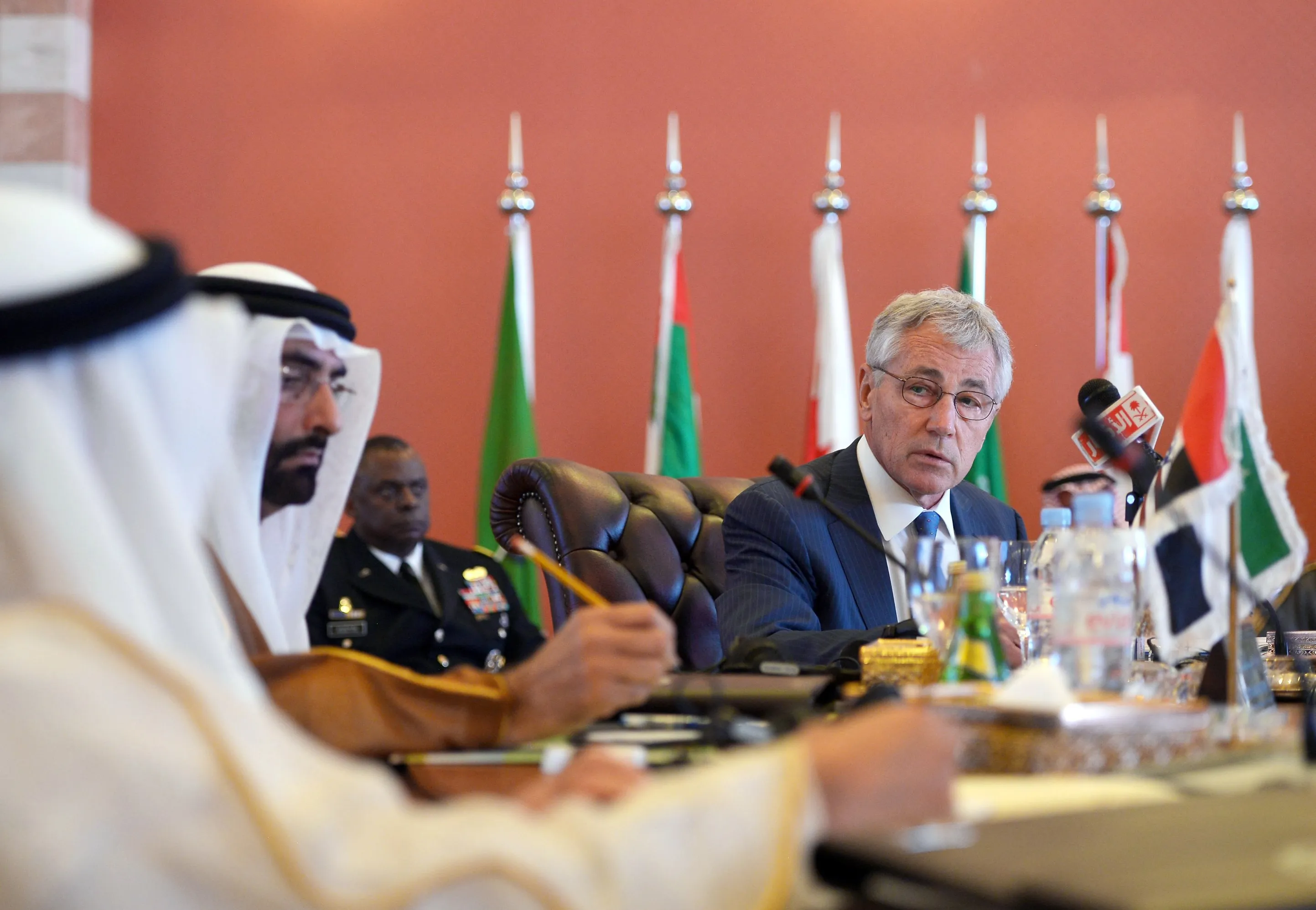 "I can play a bit of a role as a facilitator."&nbsp;Chuck Hagel speaks during the opening session of the Gulf Cooperation Council on May 14.&nbsp;Photographer: Mandel Ngan - Pool/Getty Images