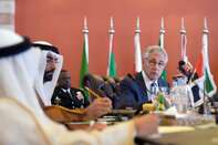 "I can play a bit of a role as a facilitator." Chuck Hagel speaks during the opening session of the Gulf Cooperation Council on May 14. Photographer: Mandel Ngan - Pool/Getty Images