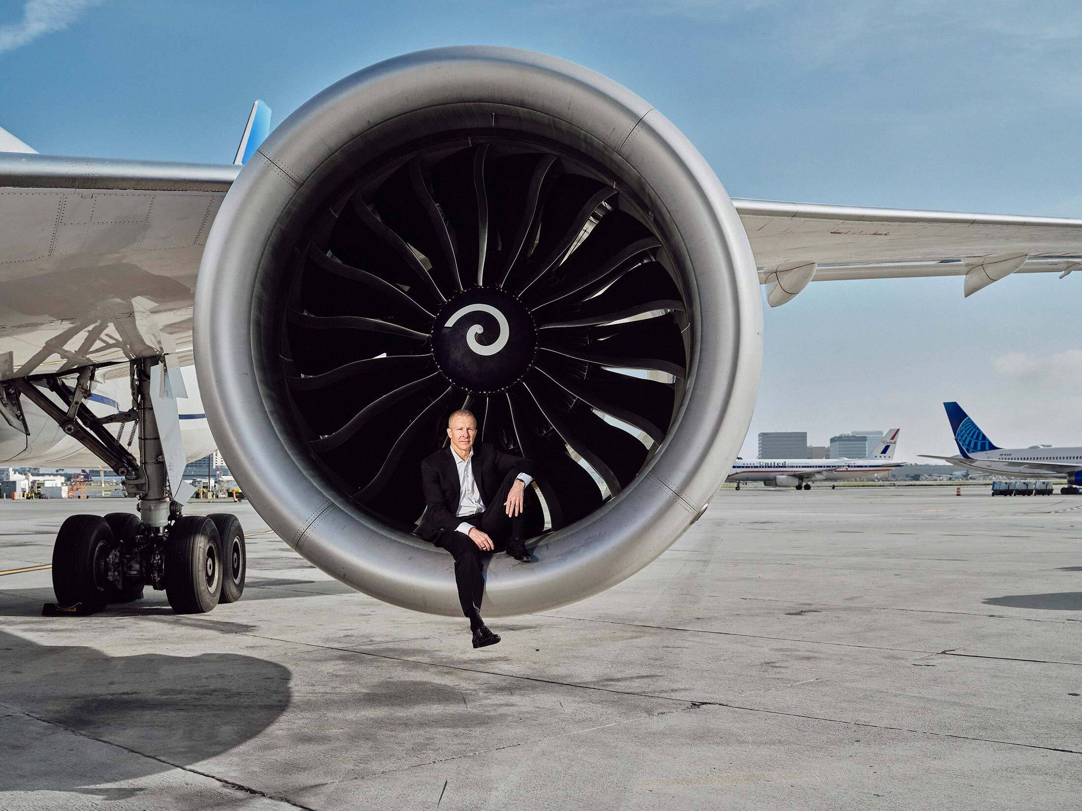 March 23, 2026: Portrait of Scott Kirby, CEO of United Airlines, at the United Airlines Maintenance Center at the Los Angeles International Airport. Photographer: Philip Cheung for Bloomberg Businessweek