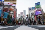 Billboard advertisements at a pedestrian crossing in Shibuya district in Tokyo. Photographer: Noriko Hayashi/Bloomberg