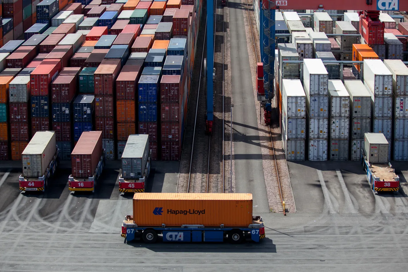 Operations at the HHLA Hamburg Container Terminal Altenwerder in the Port of Hamburg.