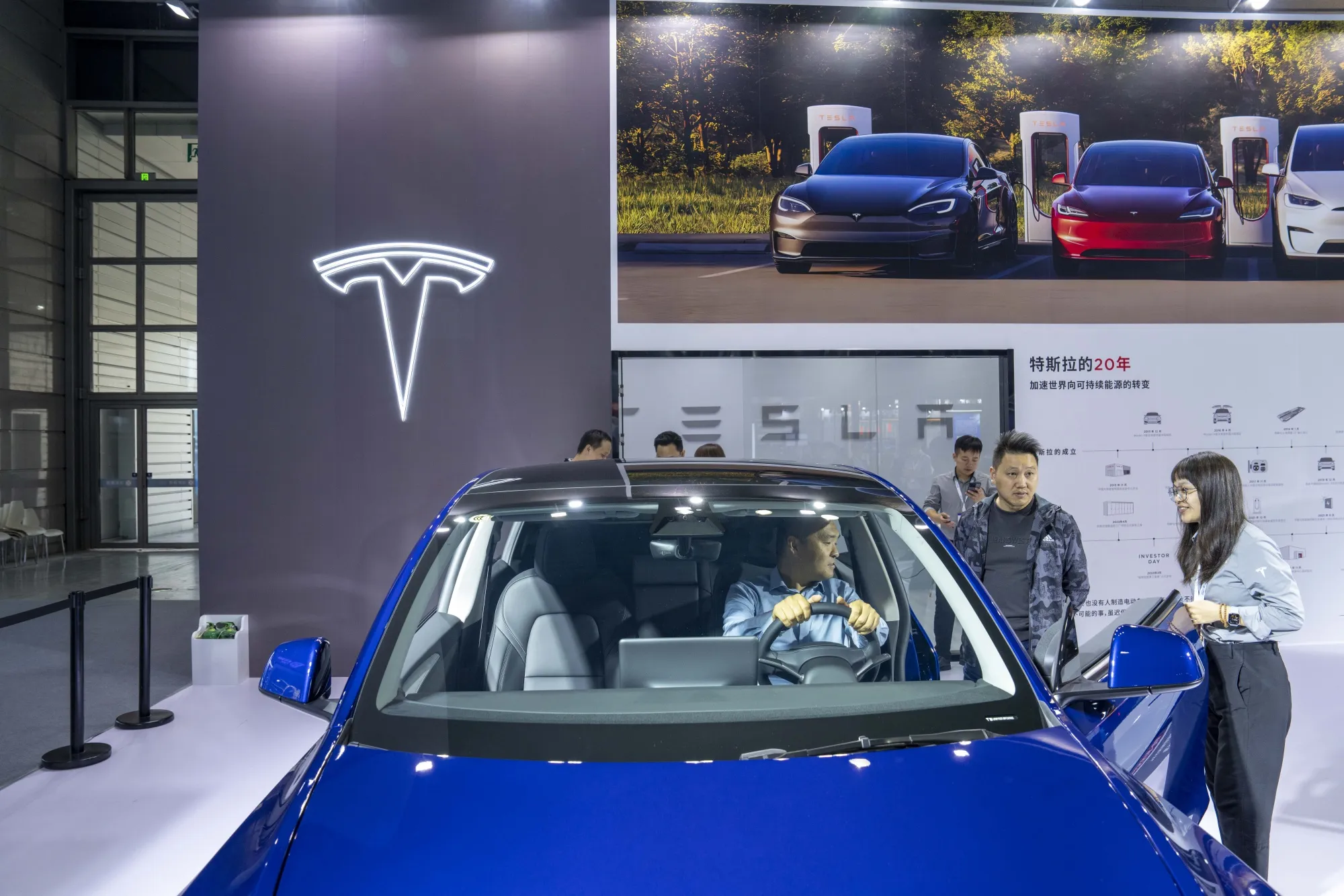 A Model Y car at the Tesla’s booth during the World Internet of Things Exposition in Wuxi, China.