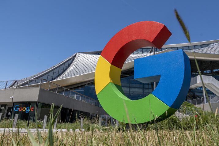 Signage outside Google's Bay View campus in Mountain View, California.