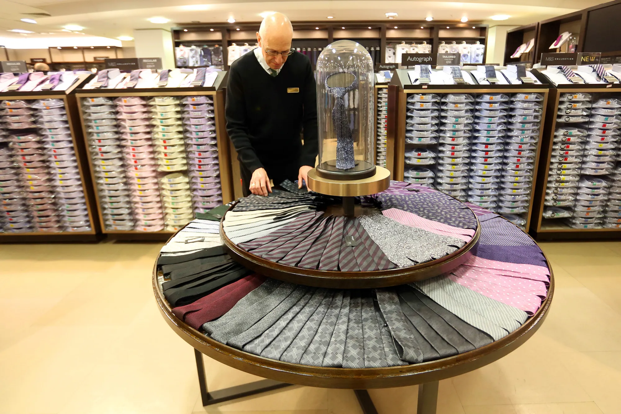Mens ties inside a branch of Marks &amp; Spencer in London.
