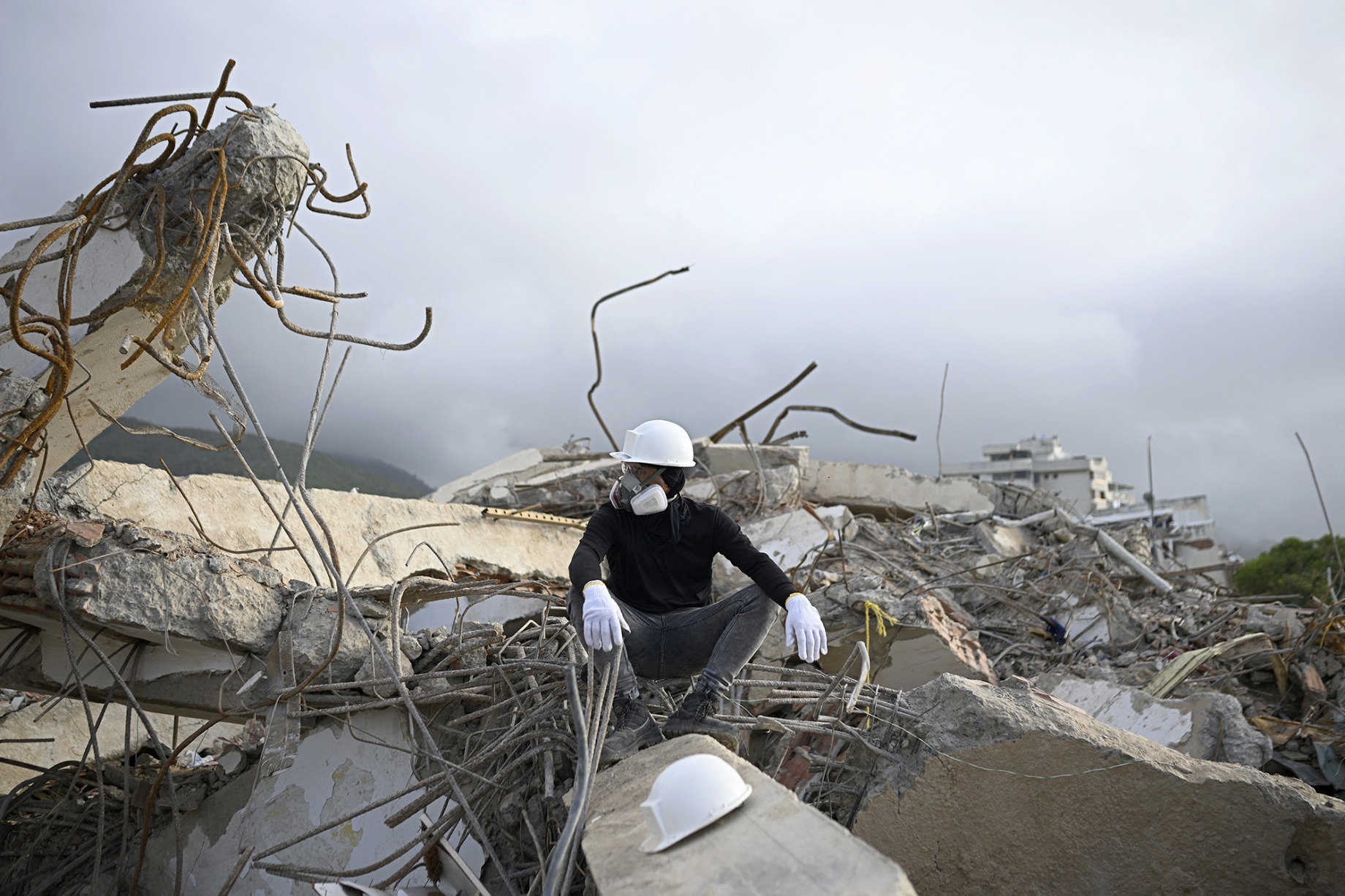 A rescue worker in Venezuela