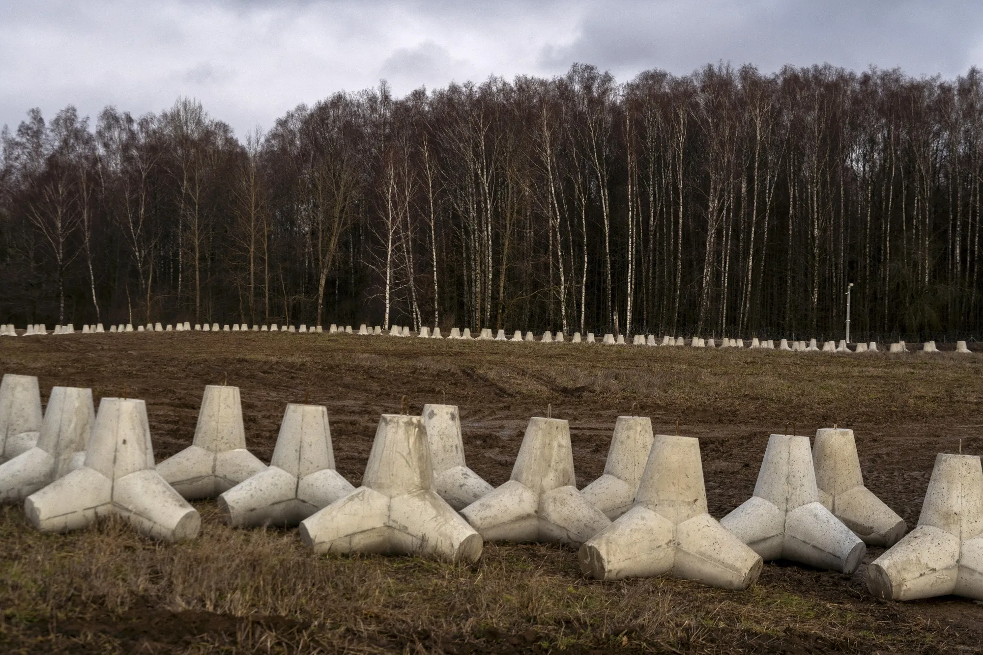 Anti-tank defenses line&nbsp;Poland's border with Russia, in Dabrowka, Poland.