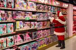 An actor dressed as Santa Claus during a press preview of the Christmas Showcase at Hamleys toy store on Regent Street in London, U.K., on Thursday, Oct. 14, 2021. 
