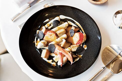 Lobster with chicken quenelles at Alain Ducasse at the Dorchester