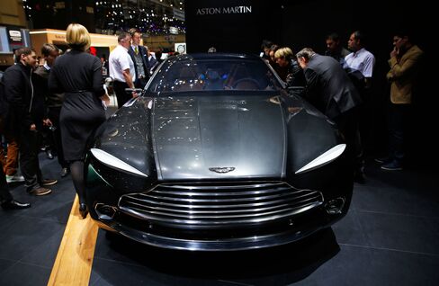 The Aston Martin DBX crossover concept, shown at the Geneva Motor Show in 2015.