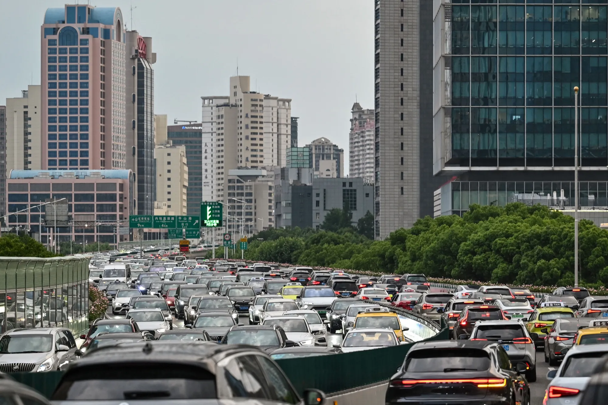 Heavy traffic conditions on a highway in Shanghai on June 22.