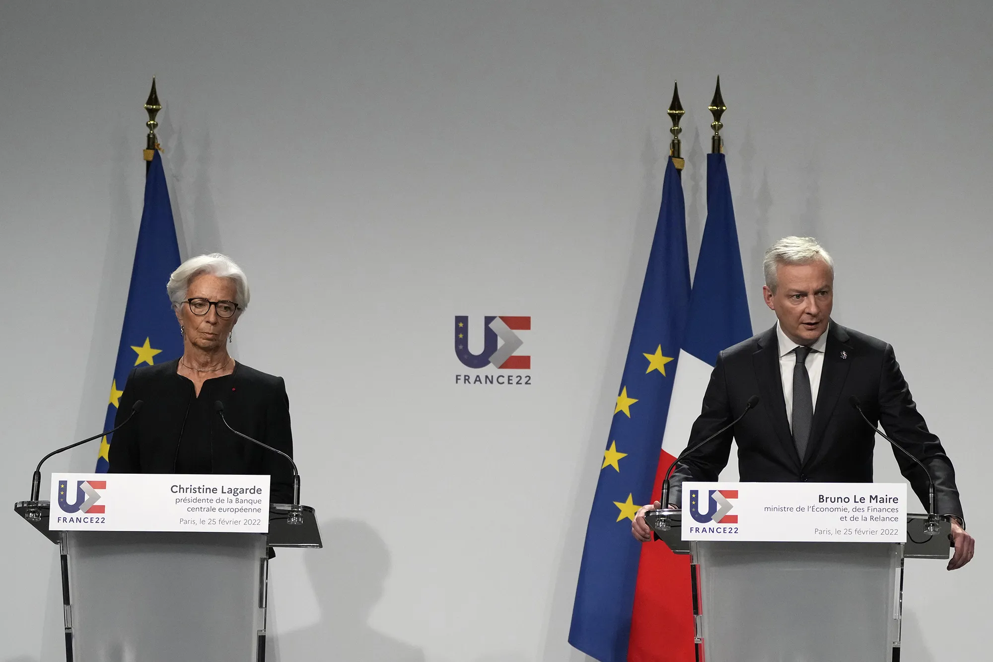 Christine Lagarde, left, and Bruno Le Maire in Paris on Feb. 25. 