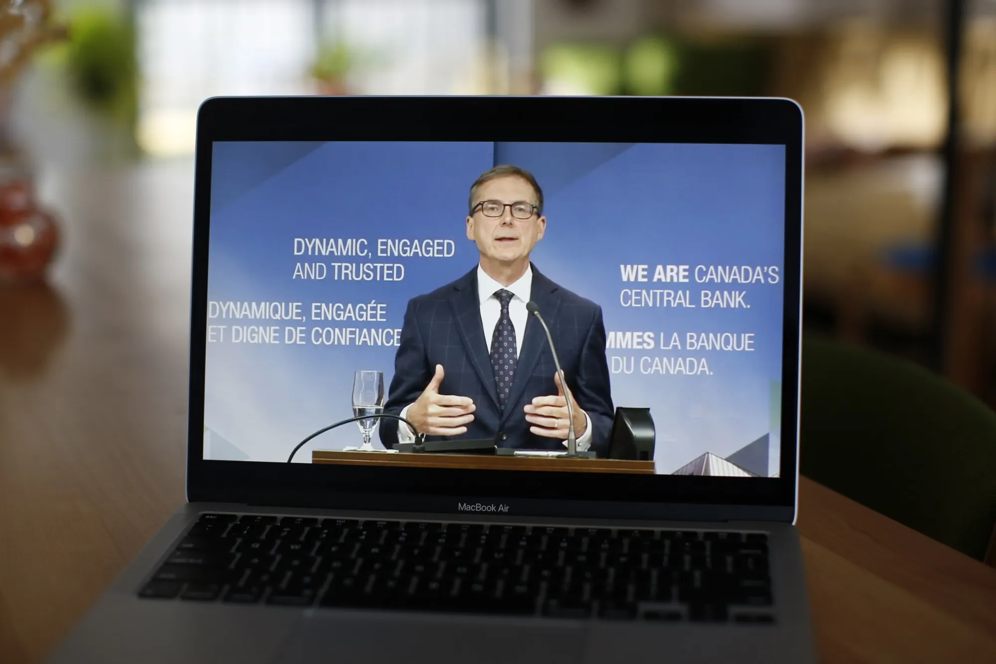 Tiff Macklem speaks via video conference at a Global Risk Institute event on Oct. 8.