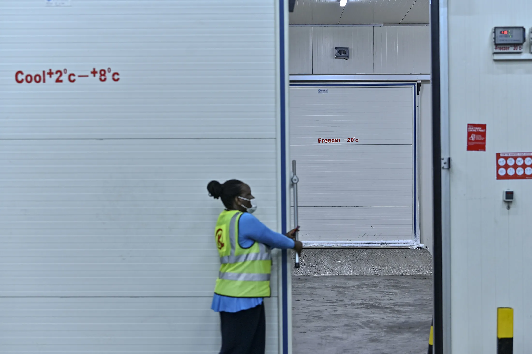 Kenya Airways Cargo's&nbsp;coldroom to be used for the storage of vaccines at the Jomo Kenyatta International Airport (JKIA) in Nairobi, on Feb. 11.