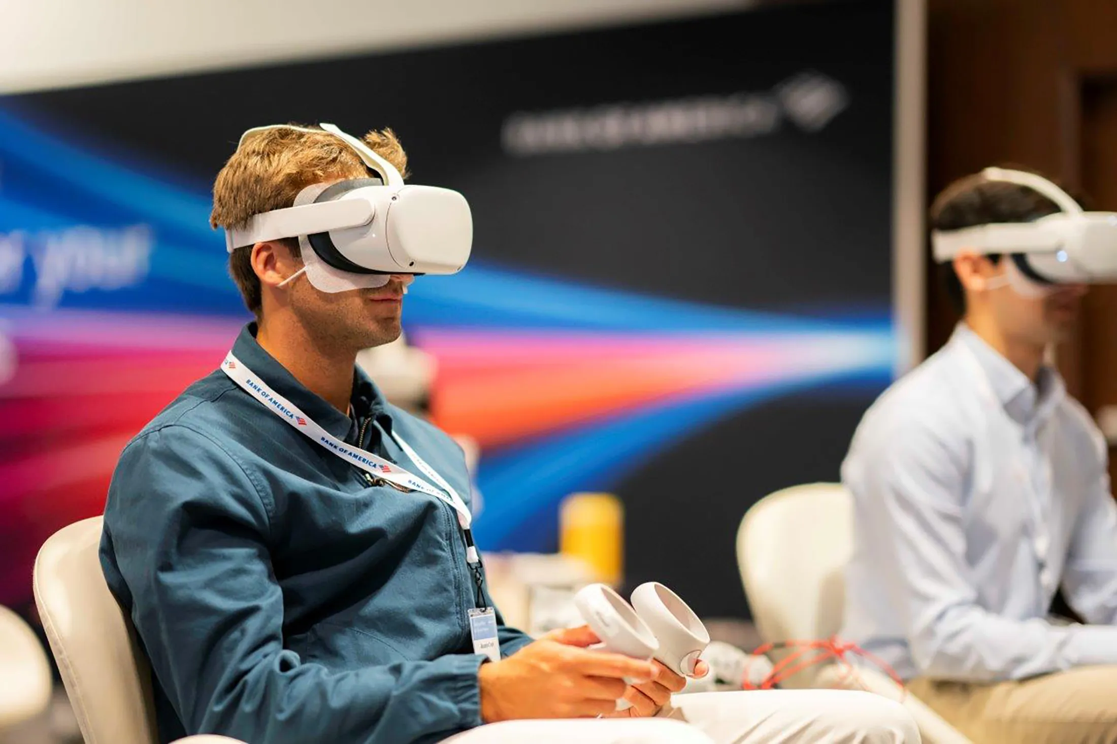 Bank of America employees sit for virtual training