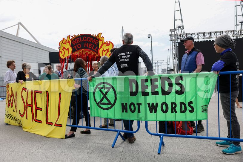 Climate Protests Outside The Shell Plc Annual General Meeting
