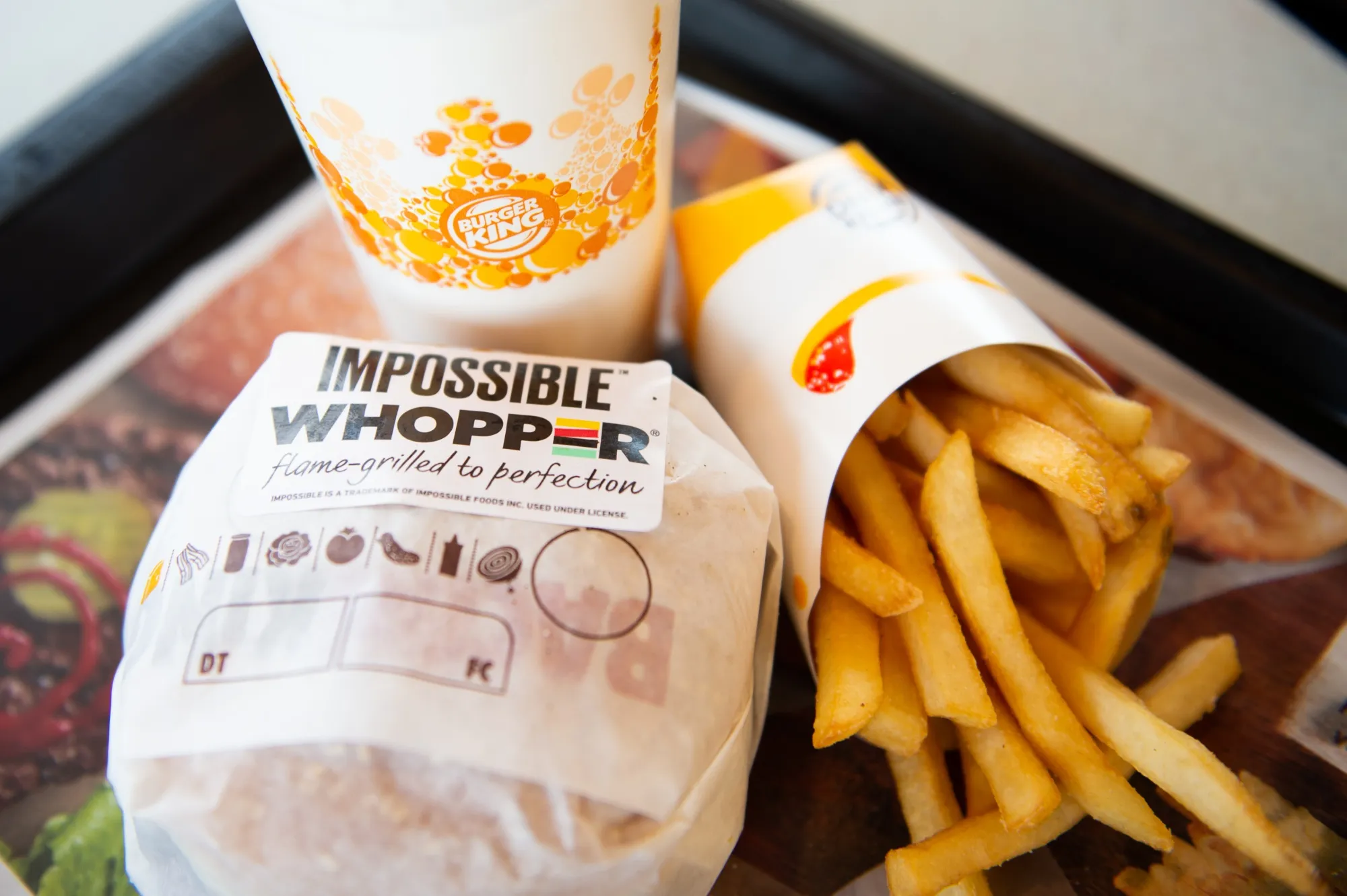 An 'Impossible Whopper' sits on a table at a Burger King restaurant&nbsp;in Richmond Heights, Missouri.
