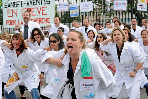 Sanofi scientists demonstrate against job cuts