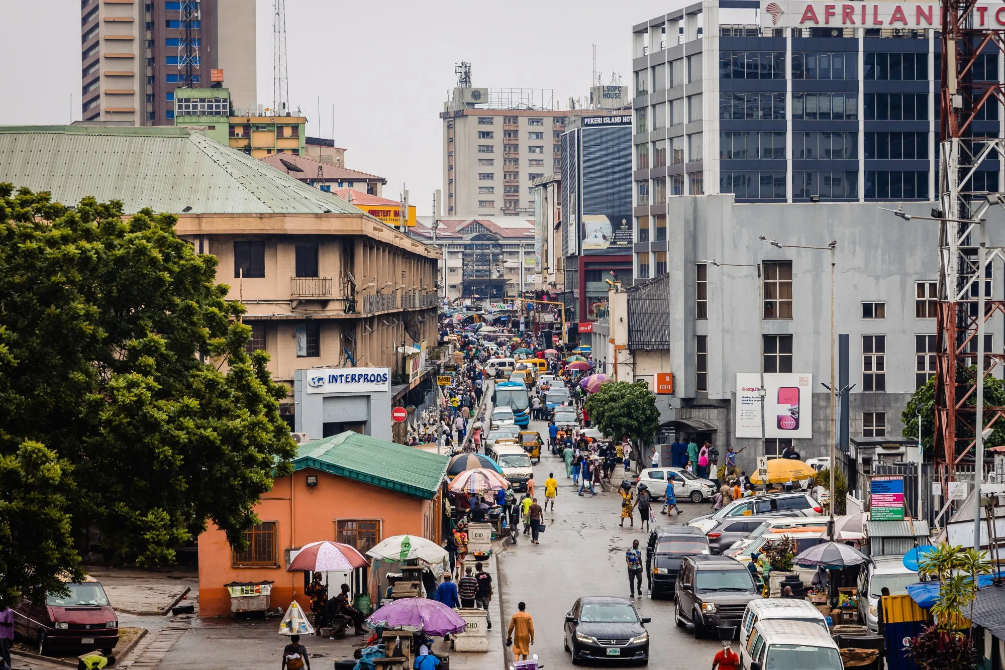 Pedestrians in the Central Business District in Lagos, Nigeria.