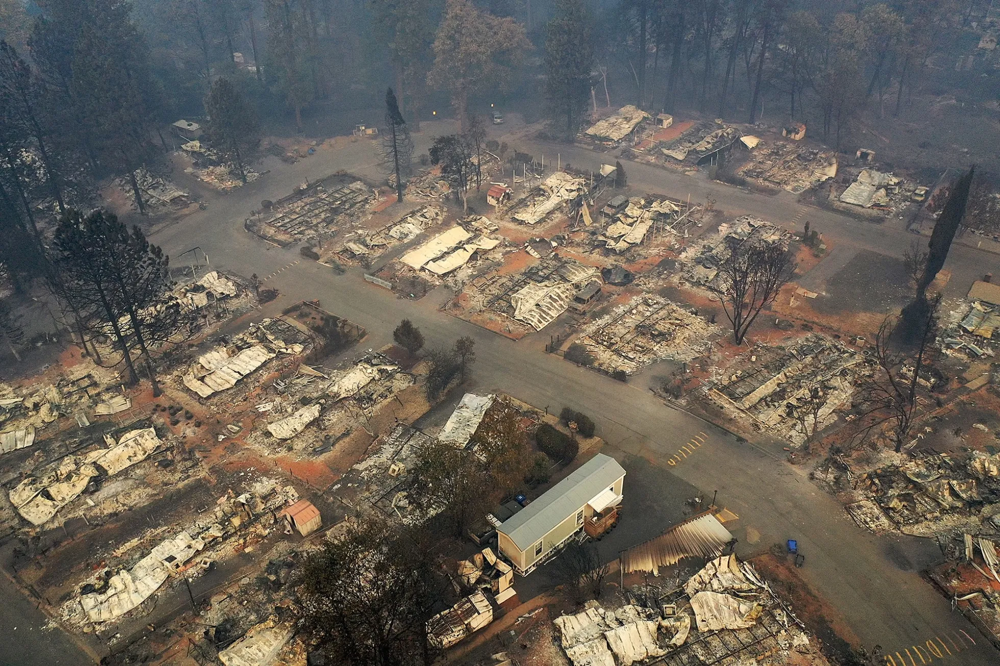 A neighborhood destroyed by the Camp Fire in Paradise, California on Nov. 15, 2018.