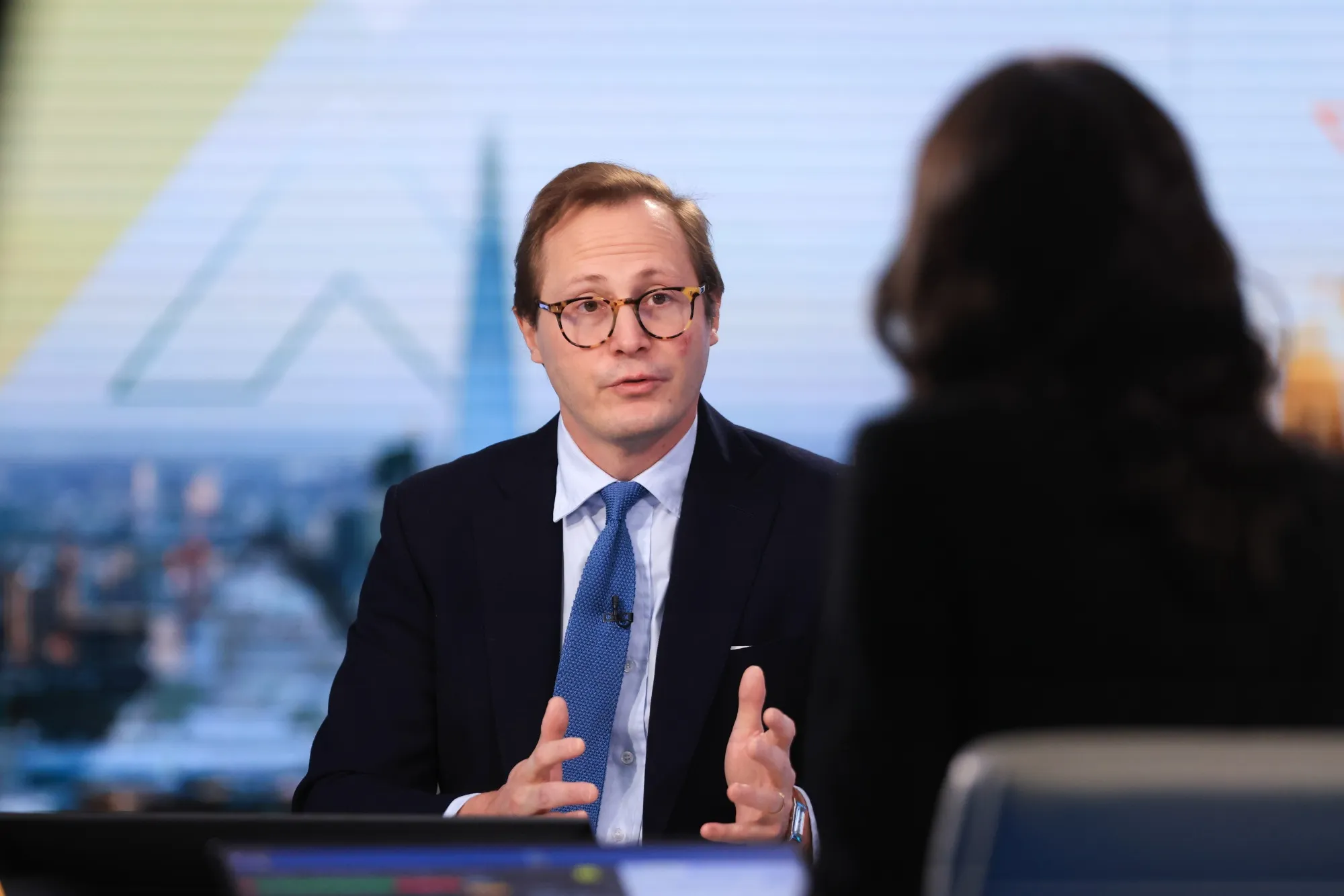 Man Group CFO Antoine Forterre during an interview on Feb. 26.