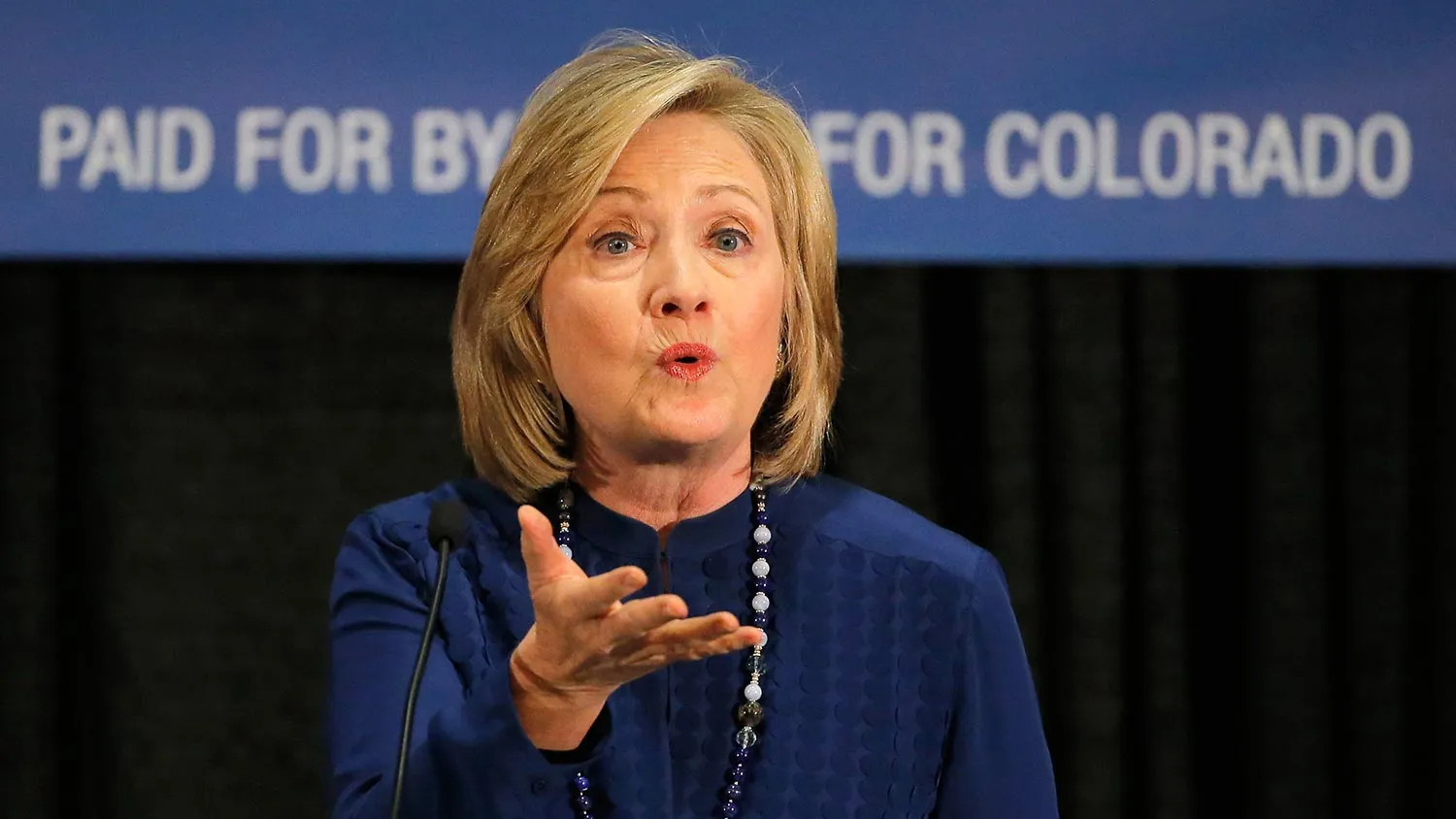 Former Secretary of State Hillary Clinton speaks at a rally on October 21, 2014 in Aurora, Colorado.
