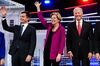 2020 presidential candidates Pete Buttigieg, mayor of South Bend, from left, Senator Elizabeth Warren, a Democrat from Massachusetts, and former U.S. Vice President Joe Biden.