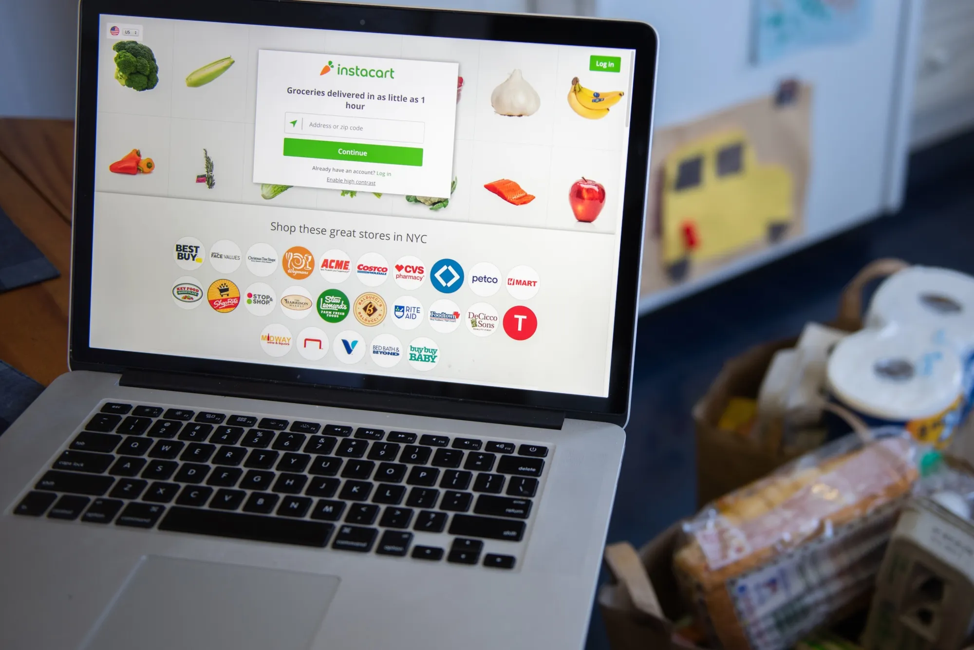 The Instacart website on a laptop computer in 2021.