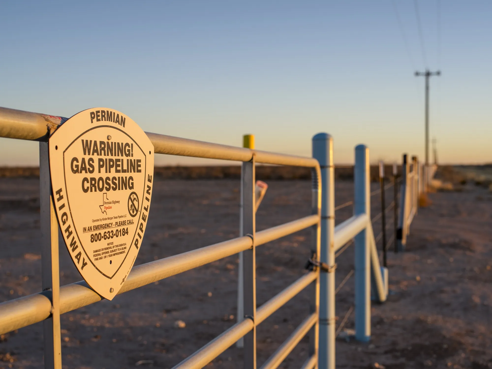 Permian Highway Pipeline signage near Monahans, Texas.