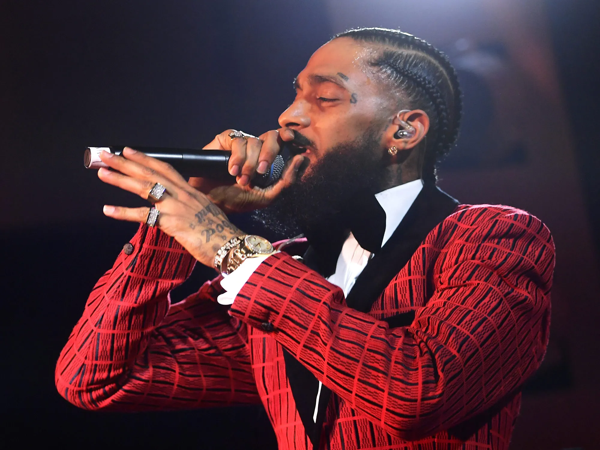 LOS ANGELES, CA - FEBRUARY 07: Nipsey Hussle performs onstage at the Warner Music Pre-Grammy Party at the NoMad Hotel on February 7, 2019 in Los Angeles, California. (Photo by Matt Winkelmeyer/Getty Images for Warner Music)