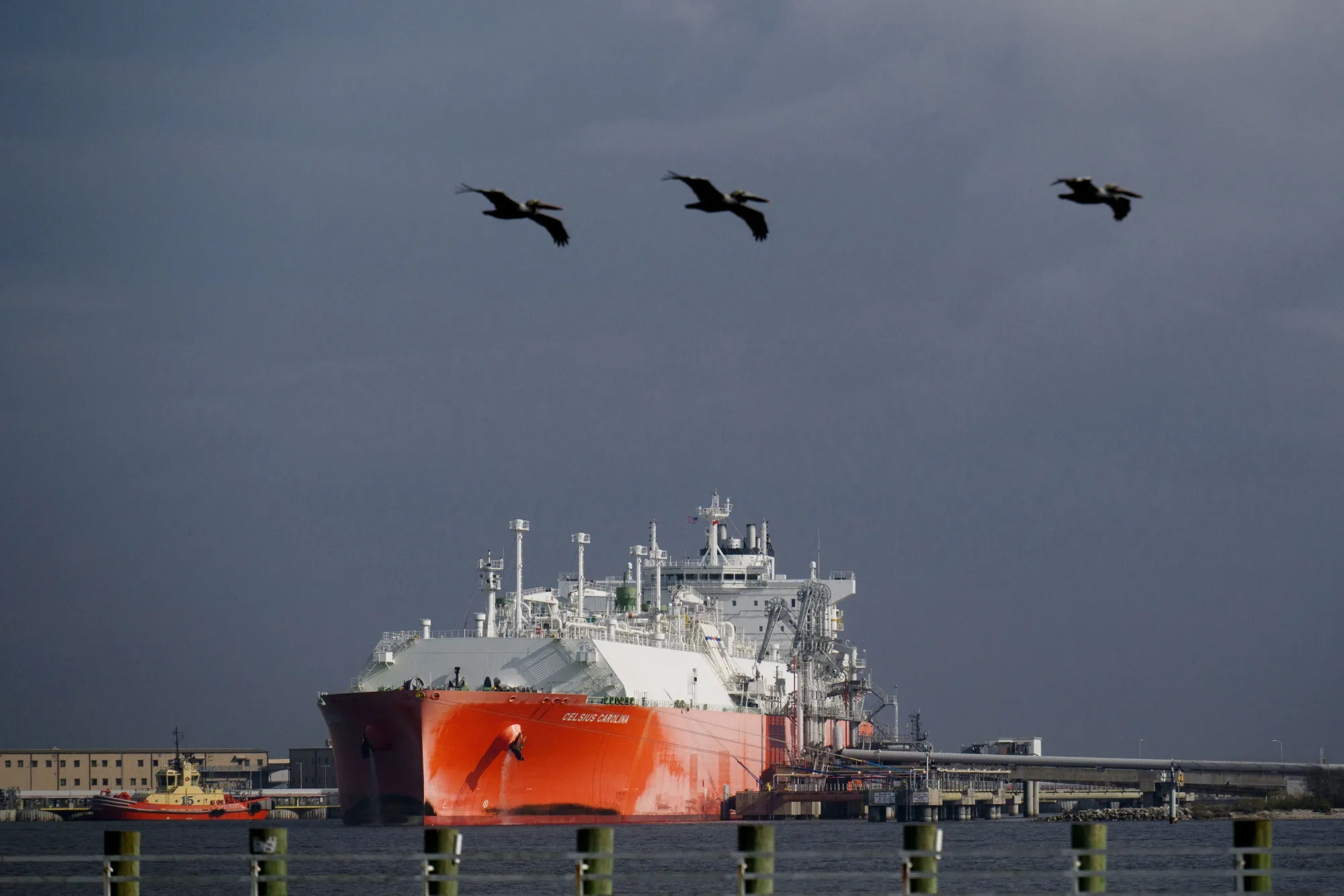 A liquefied natural gas&nbsp;tanker docked at Cheniere's Sabine Pass LNG export terminal in Louisiana.