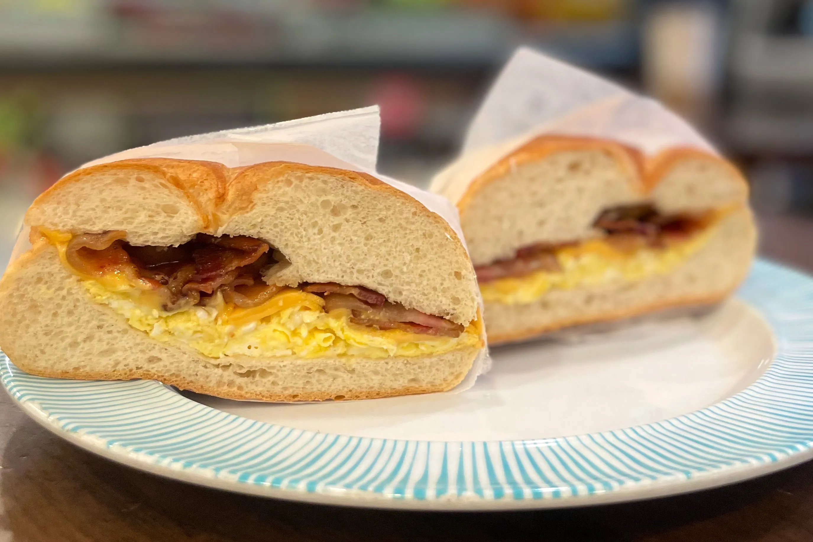 A bacon, egg and cheese on a roll at the NY Grill & Deli in Manhattan on March 6, 2025.