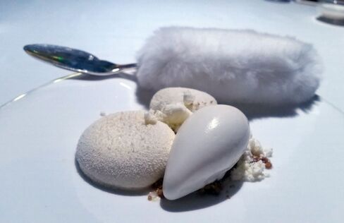 Counting Sheep comes with a furry spoon. The dessert features malt, orange blossom, tonka, milk, meringue.