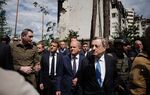 Macron, Scholz and Draghi viewing war damage near Kyiv on June 16.