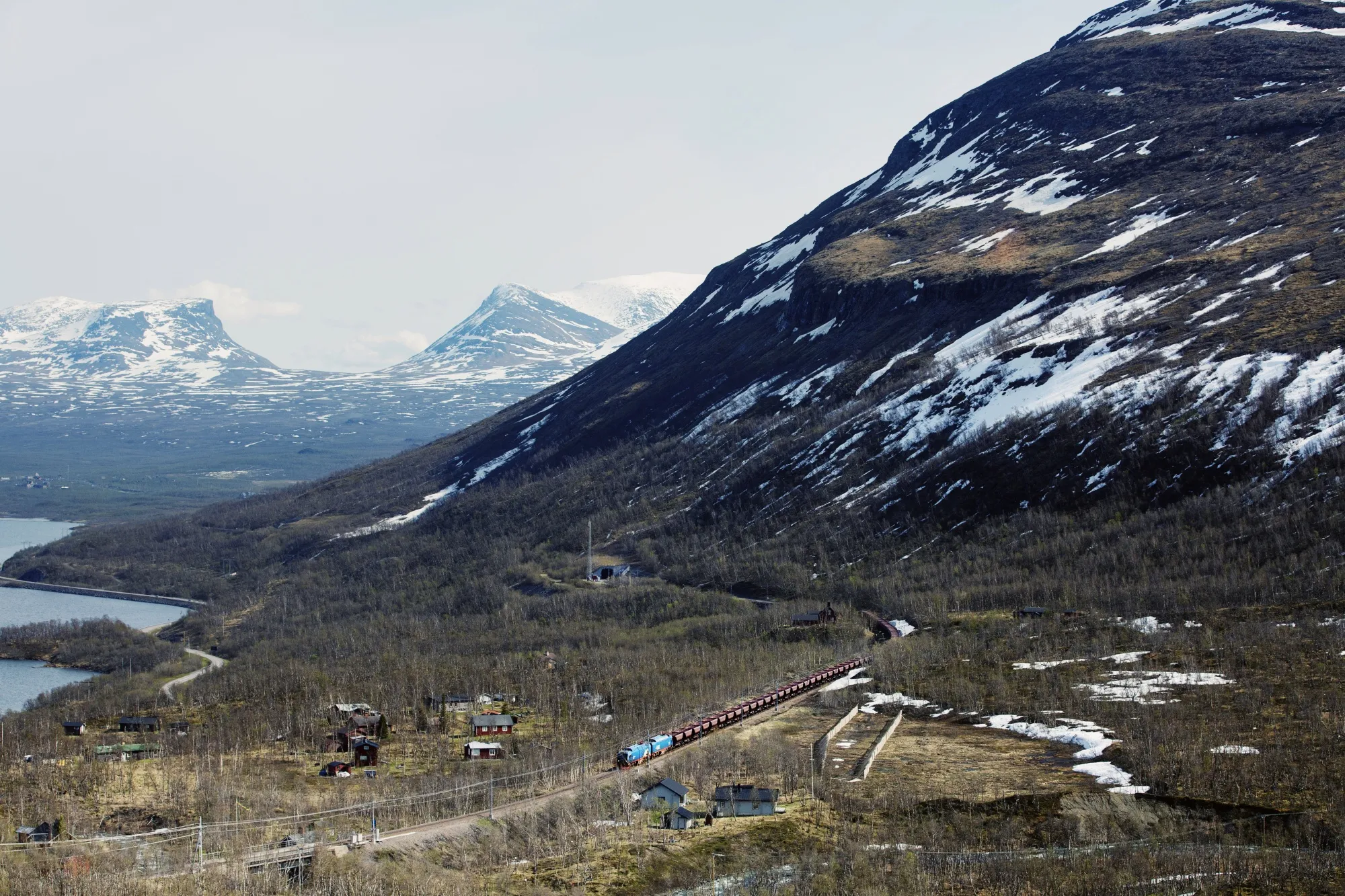 A freight train travels along the Malmbanan line through&nbsp;Bjorkliden in northern&nbsp;Sweden, on June 9.