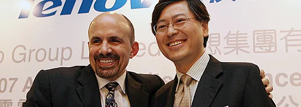New CEO of Lenovo Group Yang Yuanqing and former CEO William J. Amelio. 