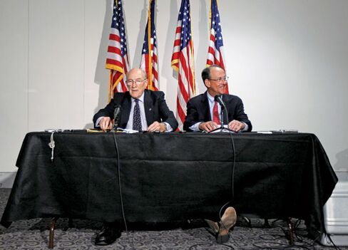 Simpson and Bowles at a Capitol Hill news conference in 2010