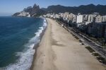 An empty Ipanema beach in Rio de Janeiro, Brazil, on Sunday, March 21, 2021