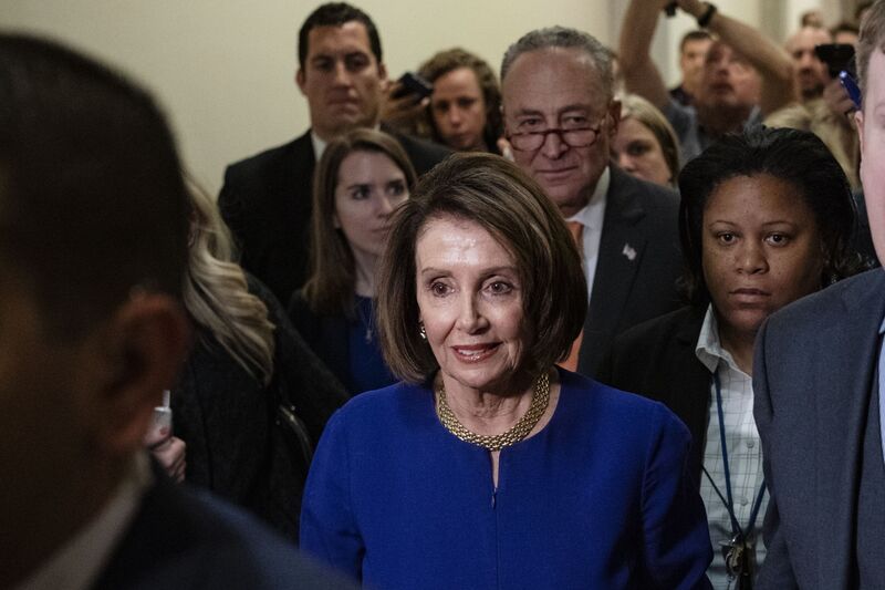 House Speaker Pelosi And Senator Schumer Hold News Conference After Meeting President Trump