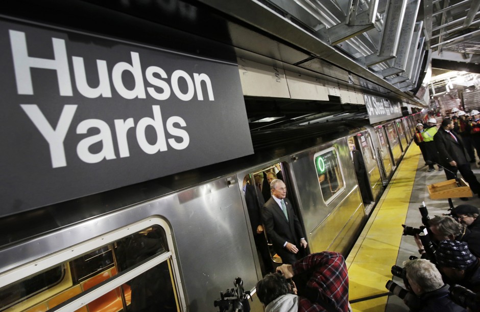Then-Mayor Michael Bloomberg exits a ceremonial ride of the 7 train extension to Hudson Yards in 2013. The station will finally open this Sunday.