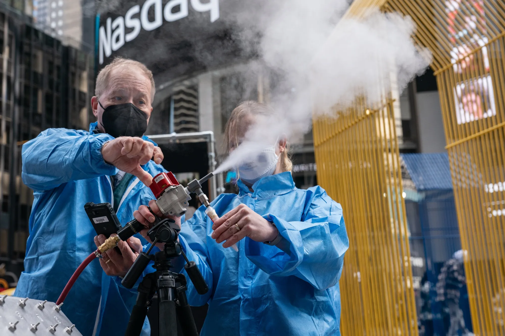 Non-toxic gas is released during a bio-attack readiness test in the Times Square area of New York, on Oct. 18.