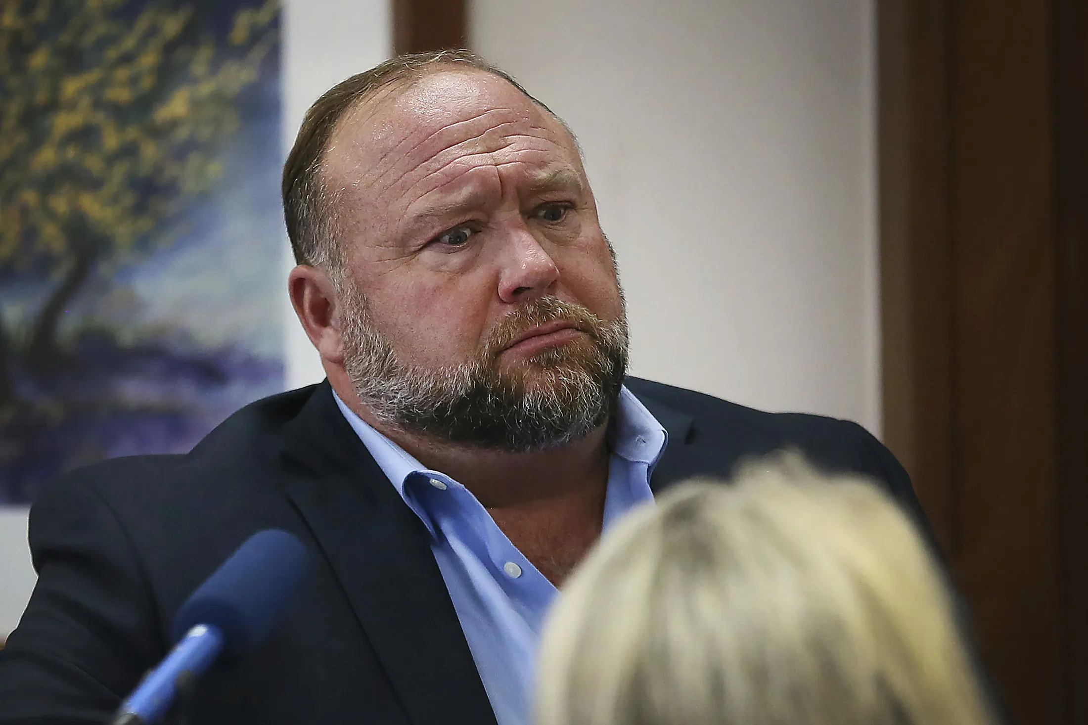 Alex Jones during his trial at the Travis County Courthouse in Austin, Texas, on Aug. 3, 2022.