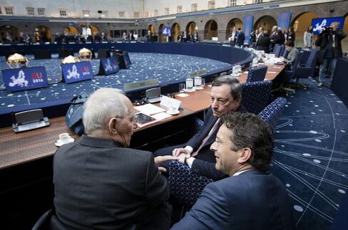 Schaeuble, Dijsselbloem and Draghi, in Amsterdam on April 22.