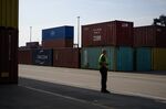 A worker at the Bayport Container Terminal at the port of Houston in Seabrook, Texas, US, on Thursday, May 22, 2025. US businesses are under mounting pressure to import goods while President Donald Trump's higher tariffs are on pause, and they're simultaneously navigating increasingly complex filing rules when their cargo crosses the border.