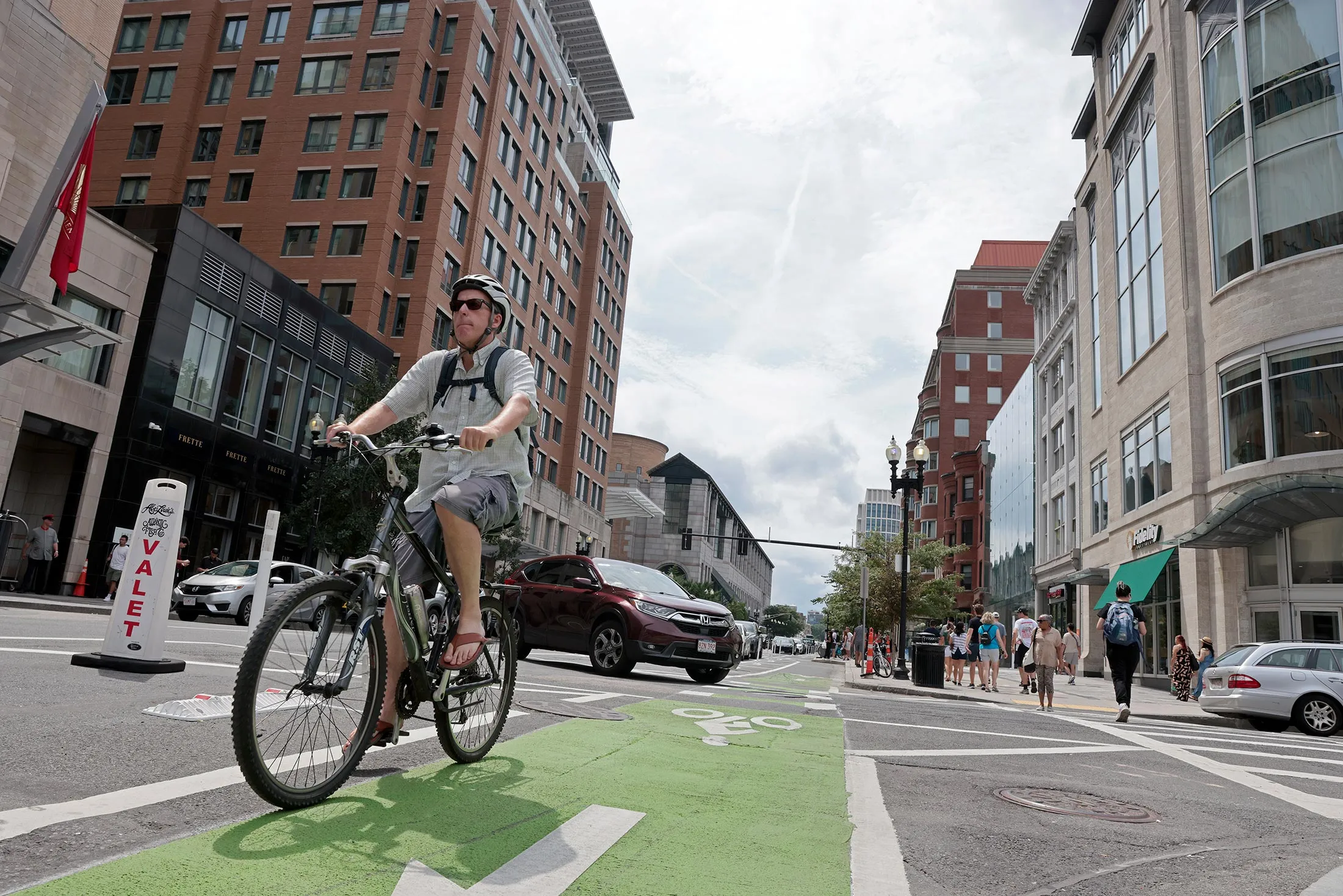 A bike lane on Boylston Street in Boston.