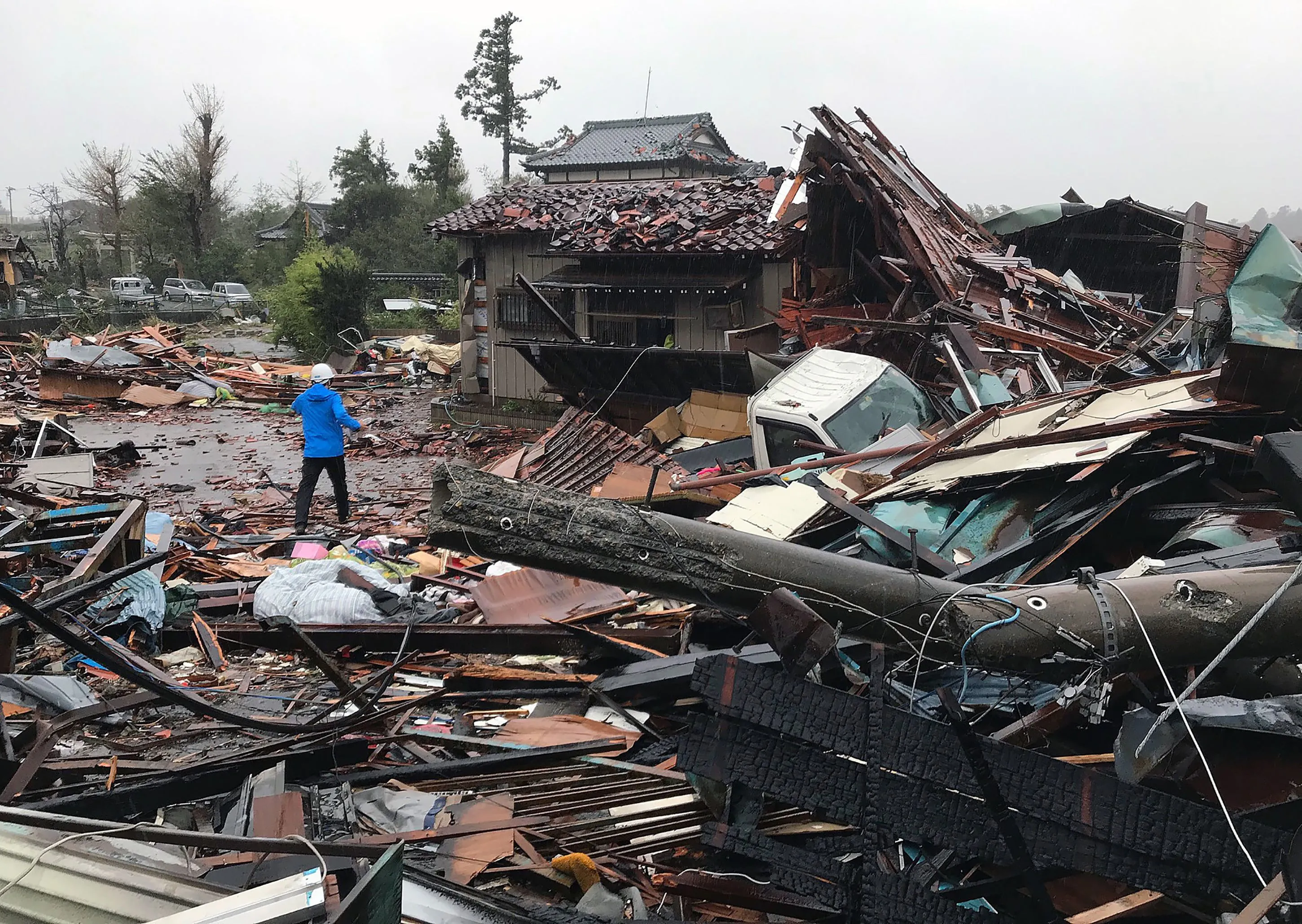 Damaged houses in Ichihara, Chiba, on Oct. 12.