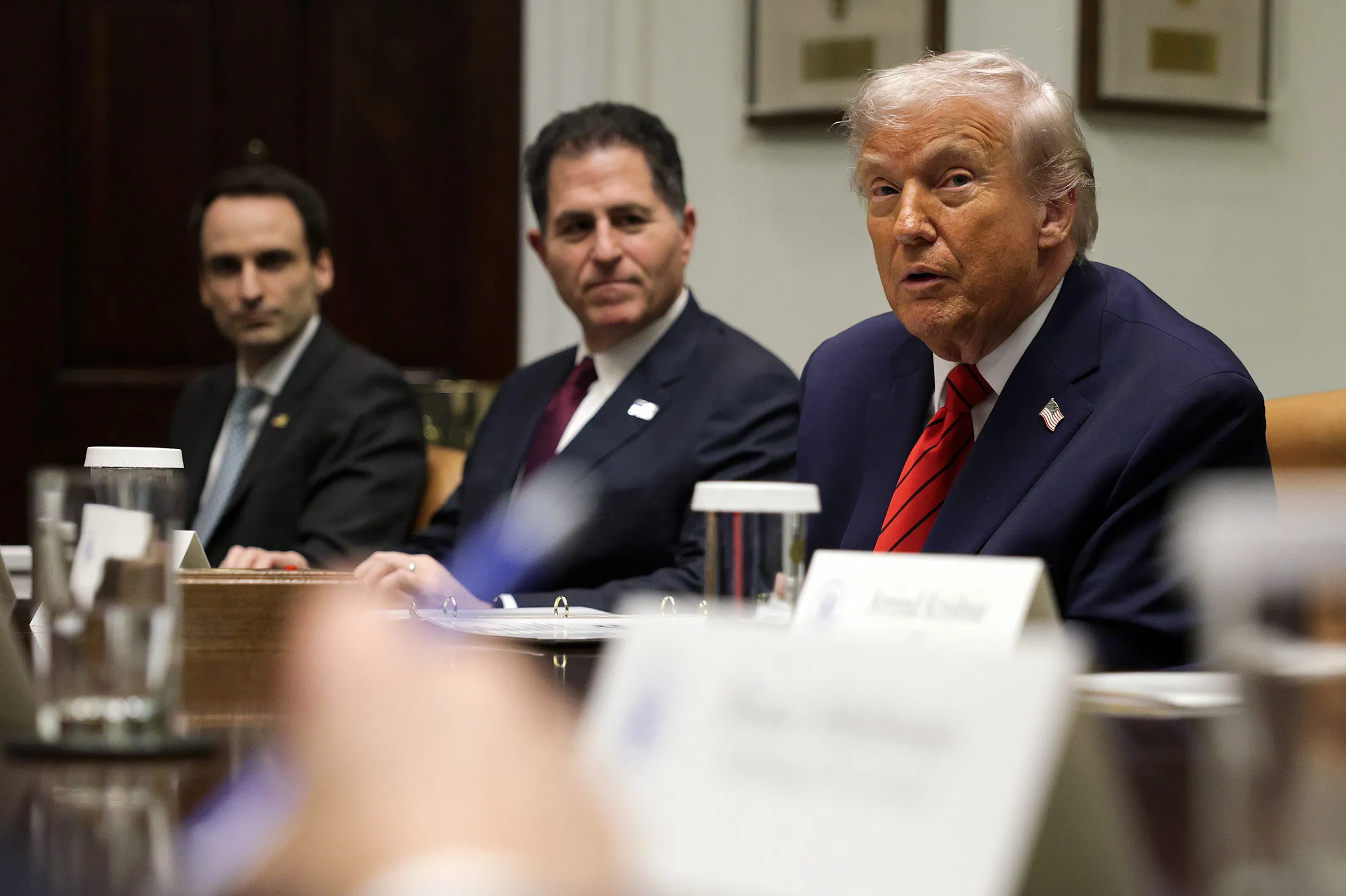 US President Donald Trump speaks during a roundtable discussion with business leaders in the Roosevelt Room at the White House on Dec. 10.&nbsp;