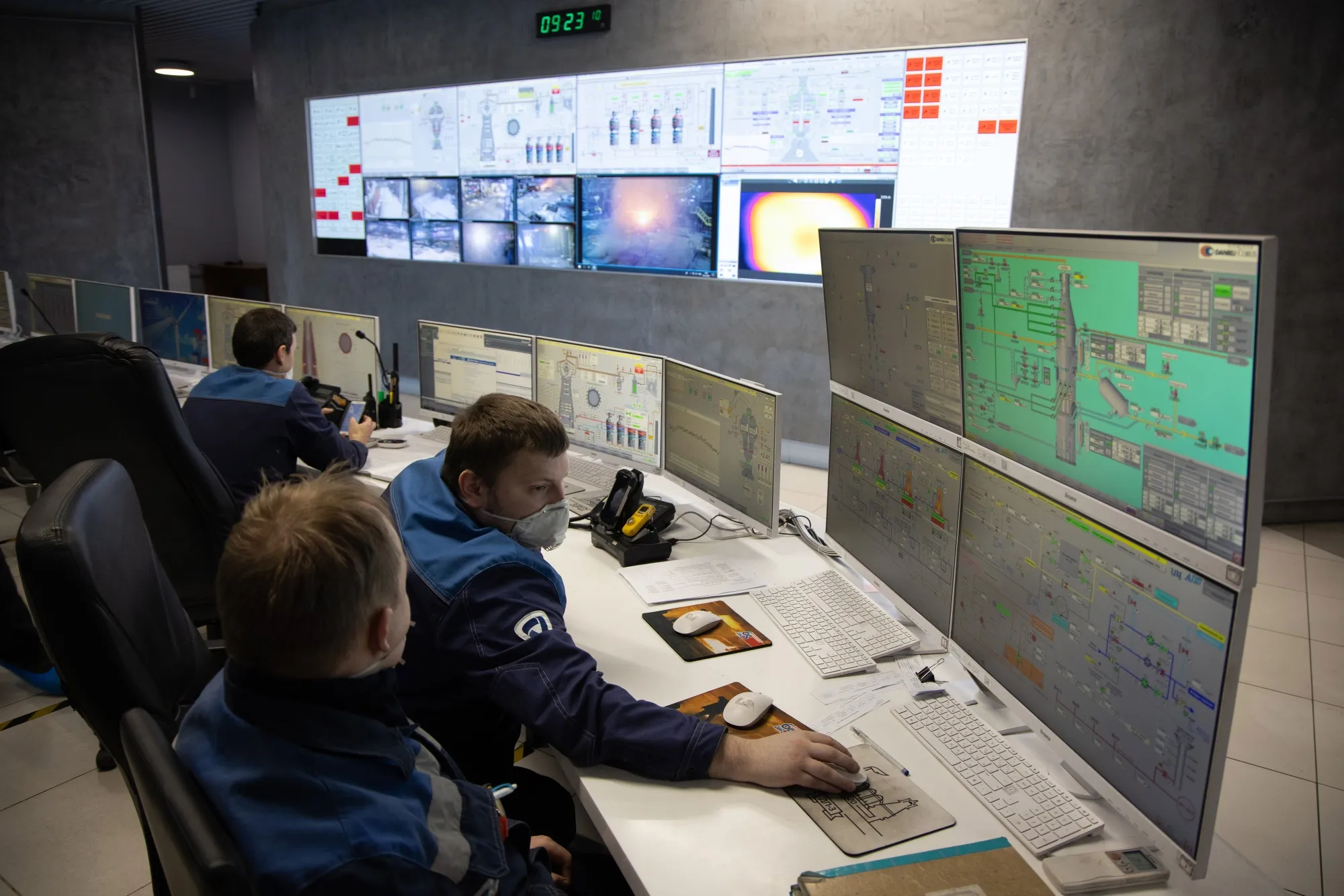 Workers in a control room at the Severstal PJSC steel mill in Cherepovets, Russia.