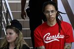 Brittney Griner arrives at a hearing at the Khimki Court, outside Moscow on July 7.&nbsp;