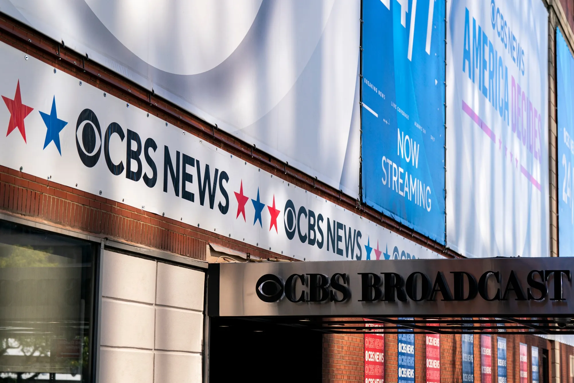 CBS News signage at the CBS Broadcast Center in New York.